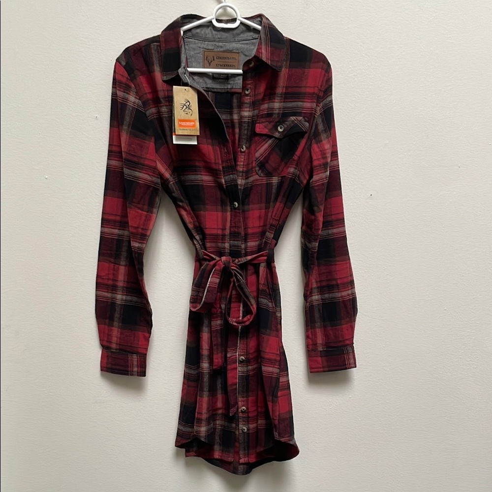 Red and Black Plaid Shirt Dress